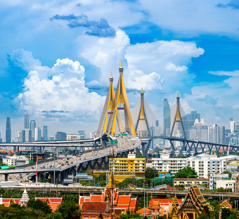 Vertical slider beautiful cityscape bangkok highway bridge thailand