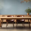 Art thumb modern office design with wooden desk blue background generated by artificial intelligence